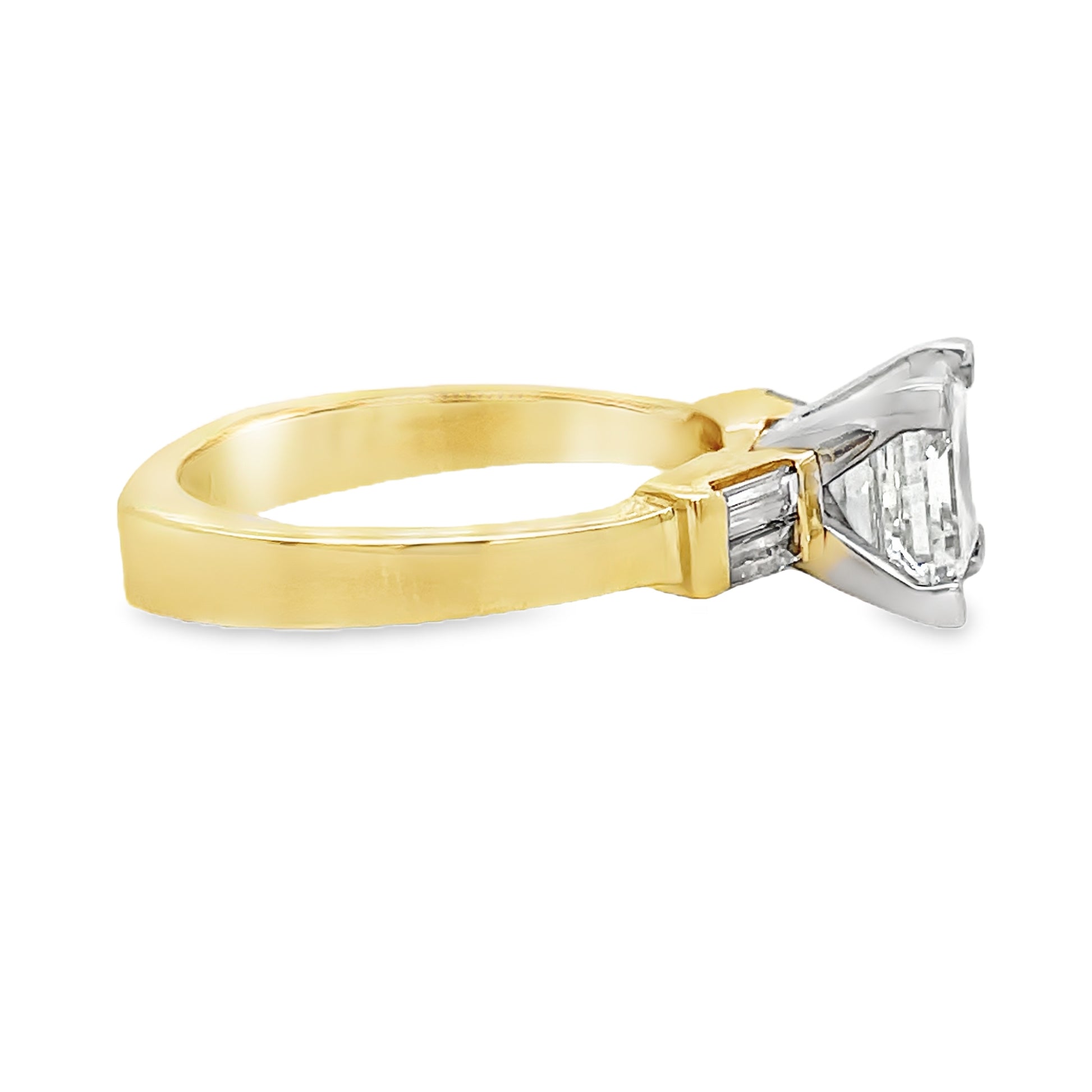 Custom Made Assher Cut & Baguette Engagement Ring Profile View