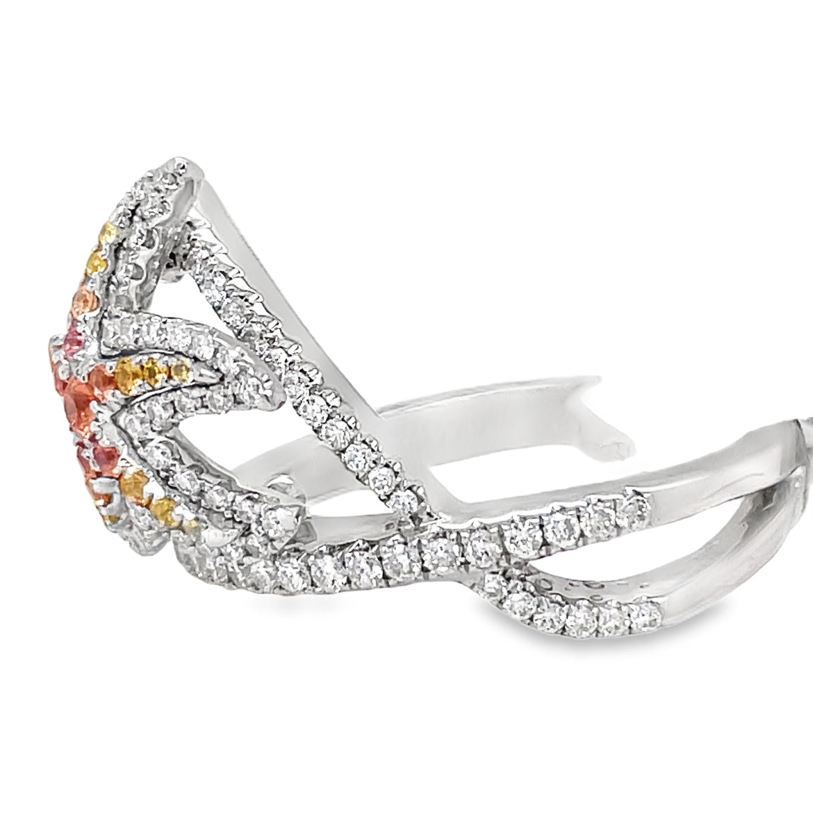 Side view of 18kWhite Gold Multicolor Sapphire & Diamond Starfish Ring