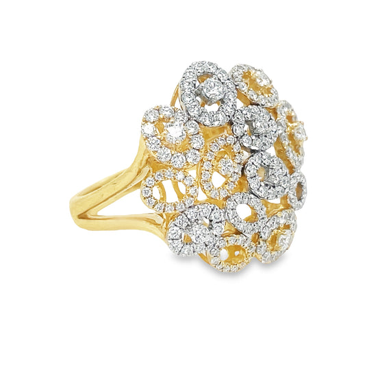 Two Tone Multi Oval Shape Diamond Fashion Ring Side view 
