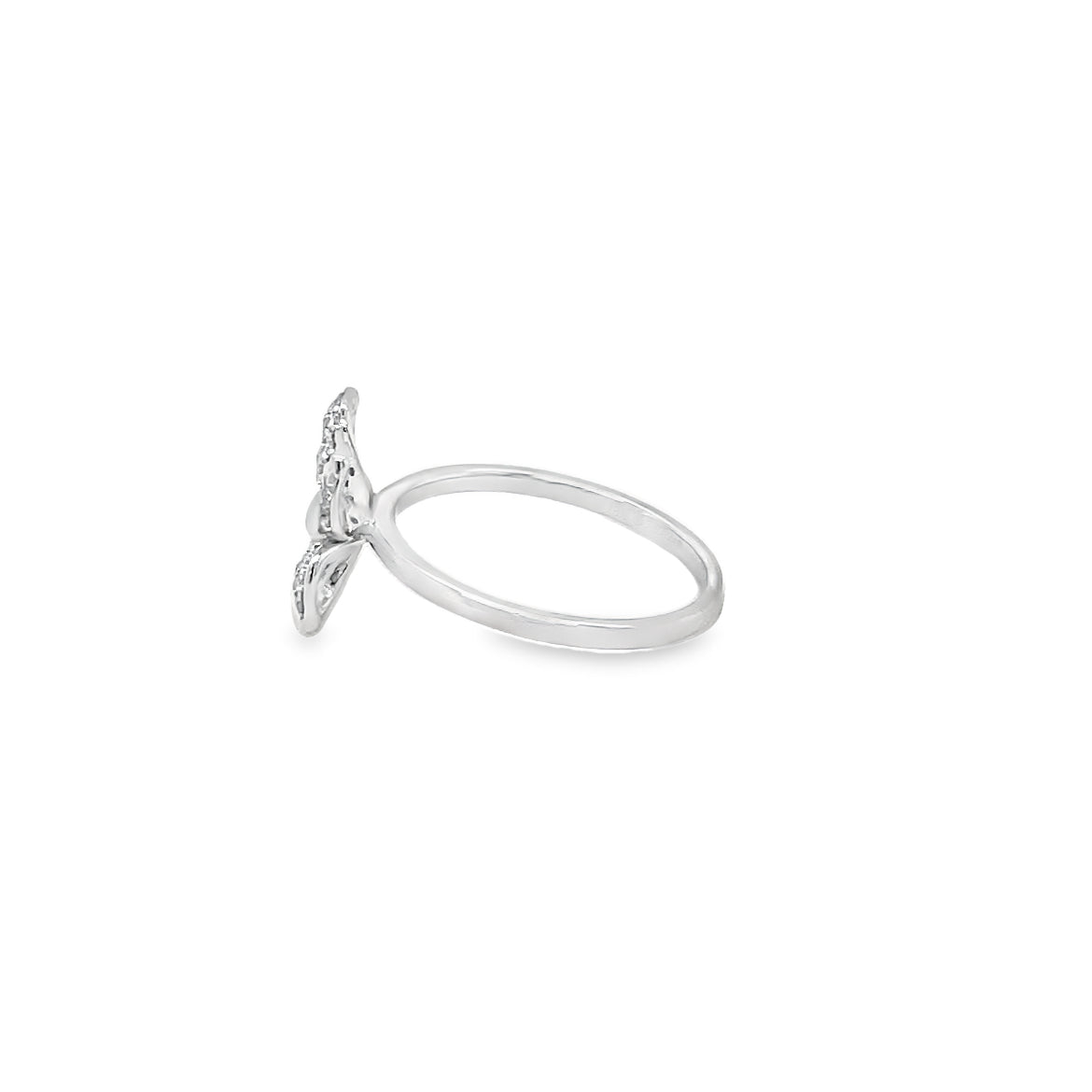 18K Four Petal Diamond Flower Ring Profile View