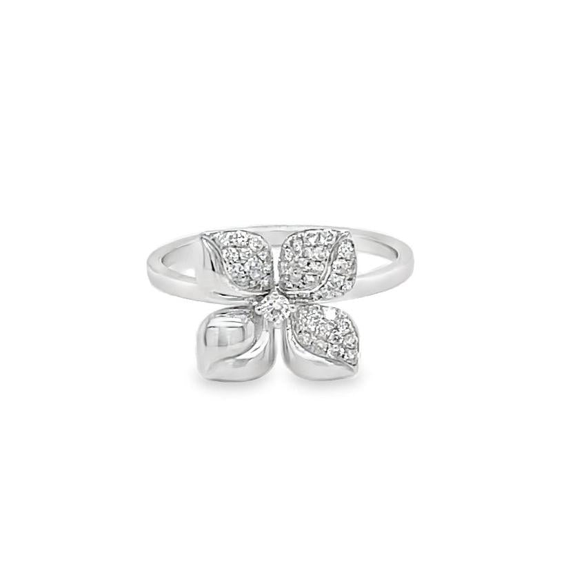 18K Four Petal Diamond Flower Ring Front view