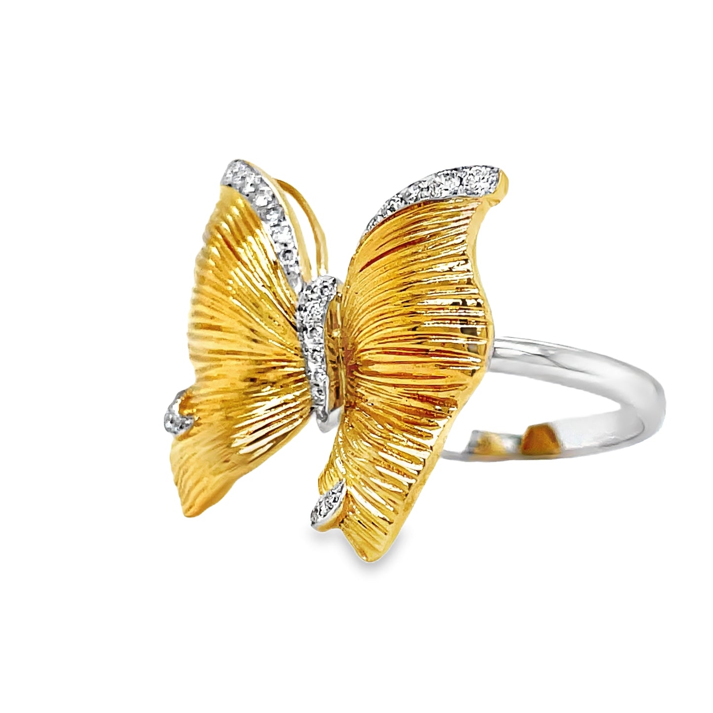 Butterfly Diamond Ring Two Tone Matte Finish Side view 