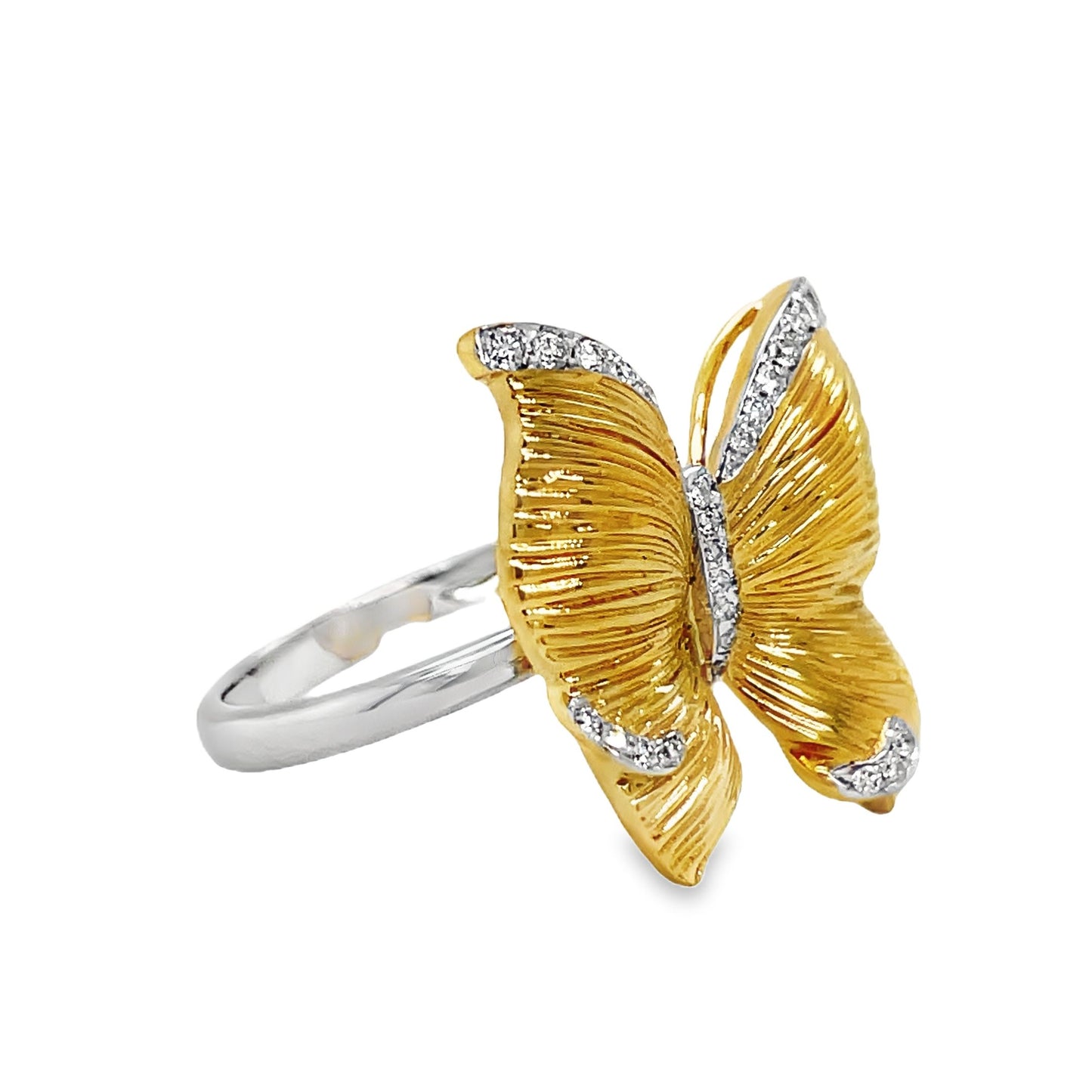 Butterfly Diamond Ring Two Tone Matte Finish Side view 