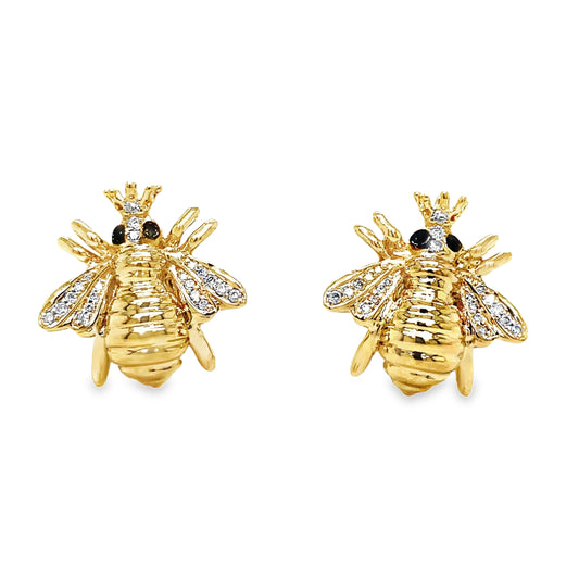 14k Yellow Gold Diamond Queen Bee Earrings Front view 