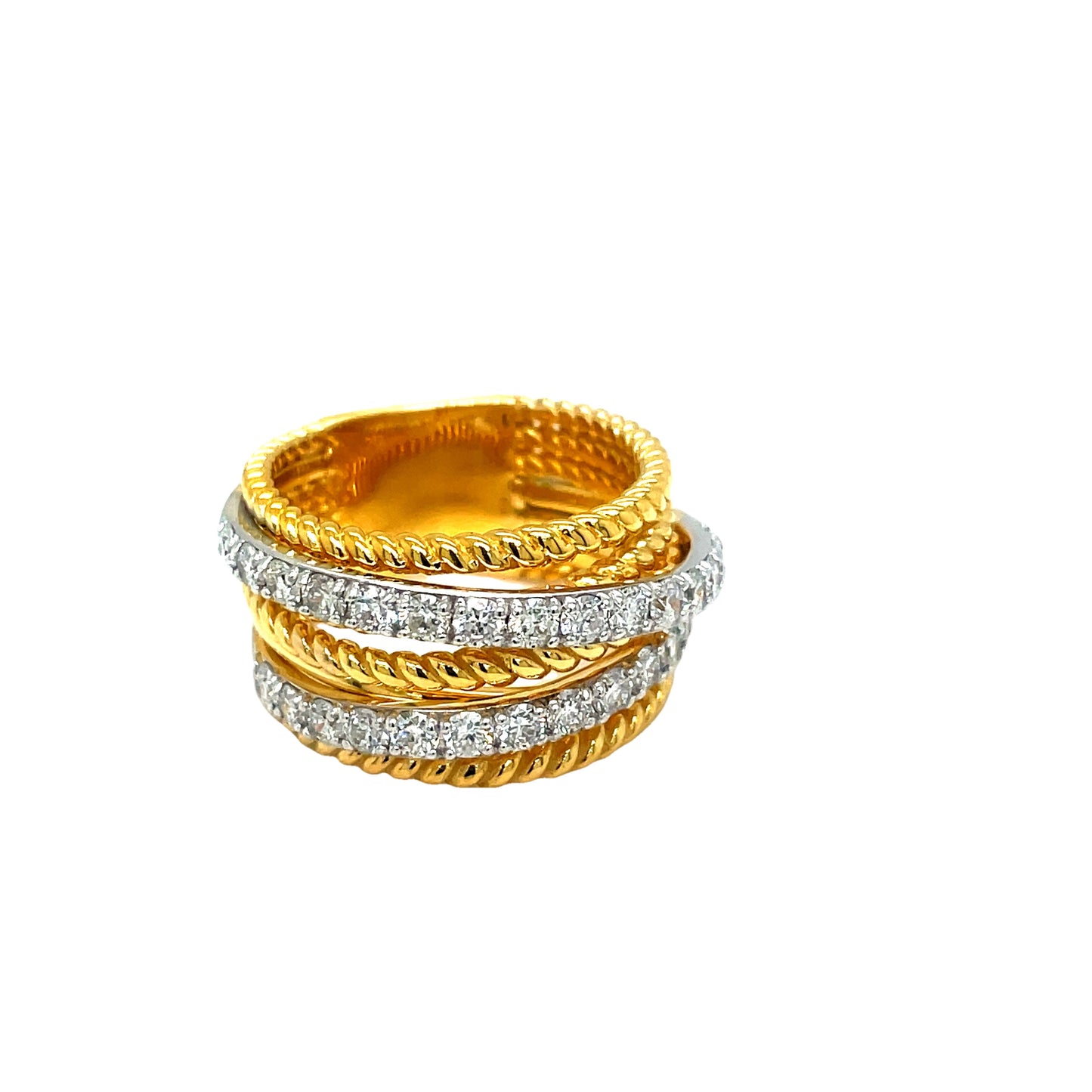 Gold Two Tone Braided Diamond Ring Top view