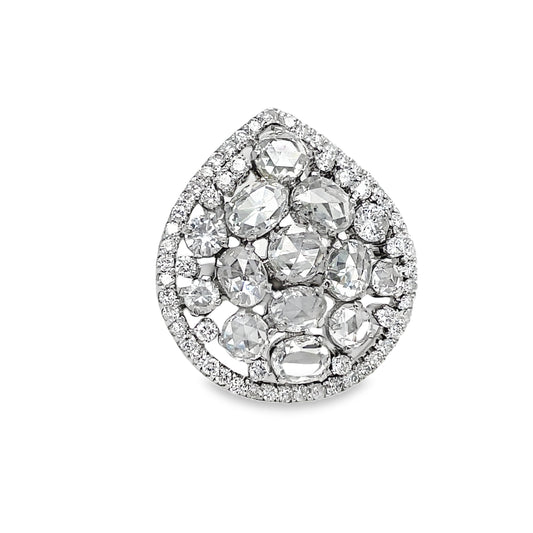 Rose Cut Diamond Cluster & Round Diamond Ring 5.30 cts Front View