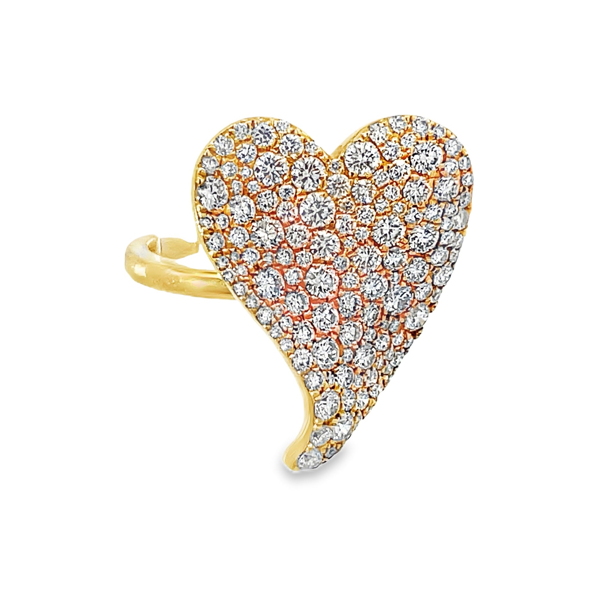 Side view of 18k Yellow Gold Diamond Pave Heart Ring 
