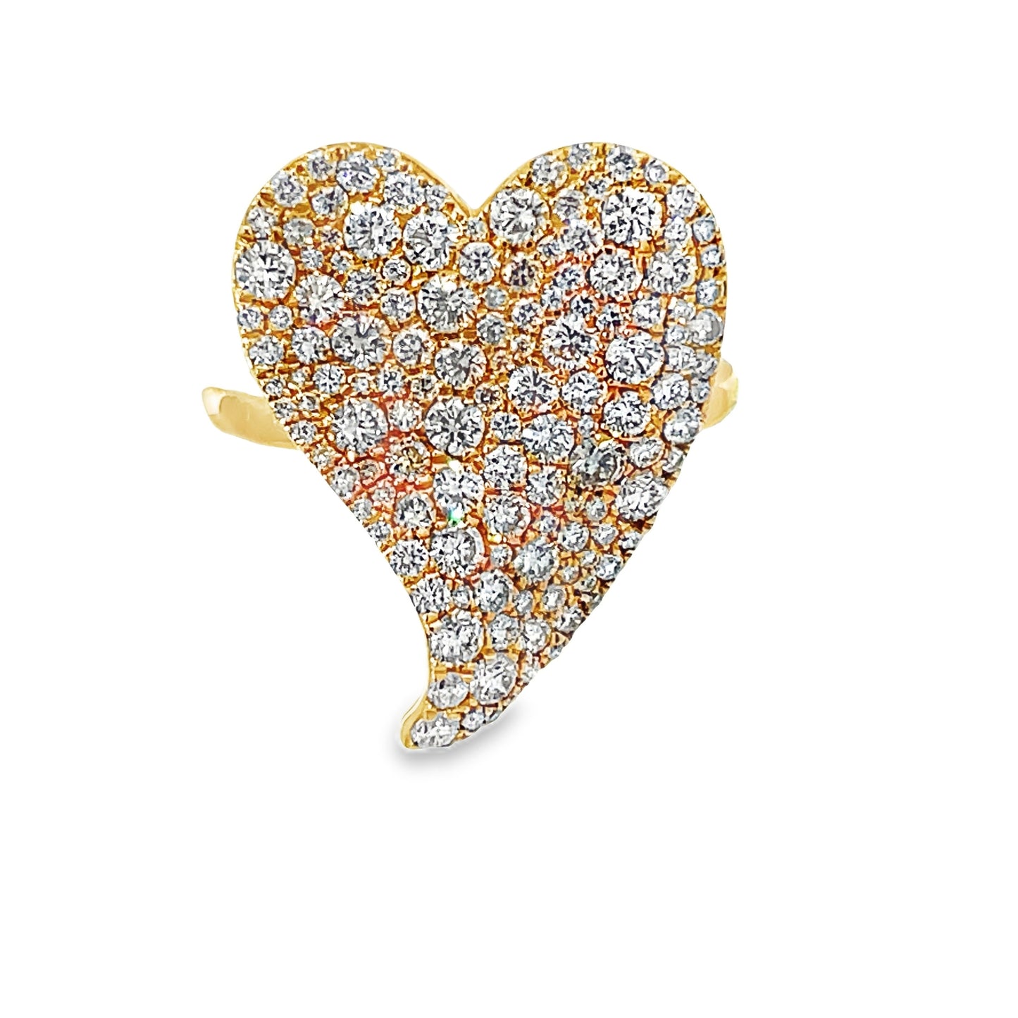 Side view of 18k Yellow Gold Diamond Pave Heart Ring 
