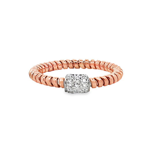 Front view of 18k Italian Rose Gold Diamond Square Motif Twisted Rope Stackable Ring