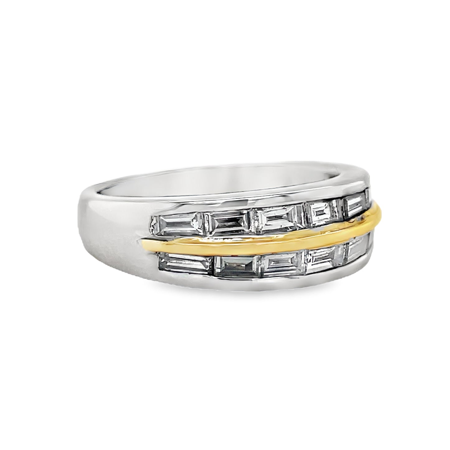 Two Tone Anniversary Baguette Diamond Double Row Band Side View