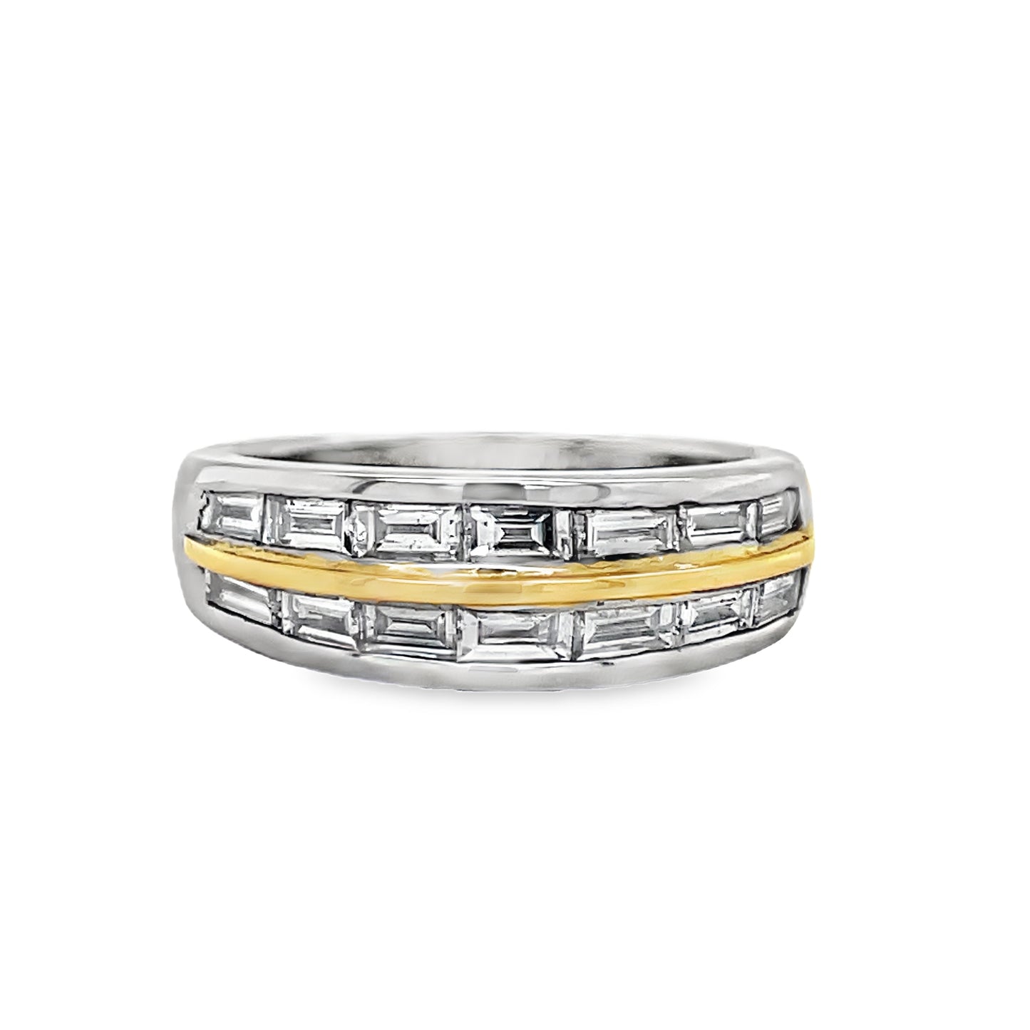 Two Tone Anniversary Baguette Diamond Double Row Band Front View