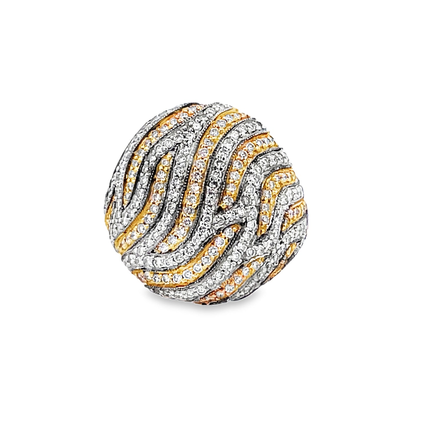 Front view of 18k Two Tone Diamond Dome Ring