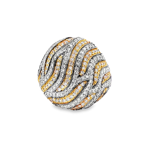 Front view of 18k Two Tone Diamond Dome Ring