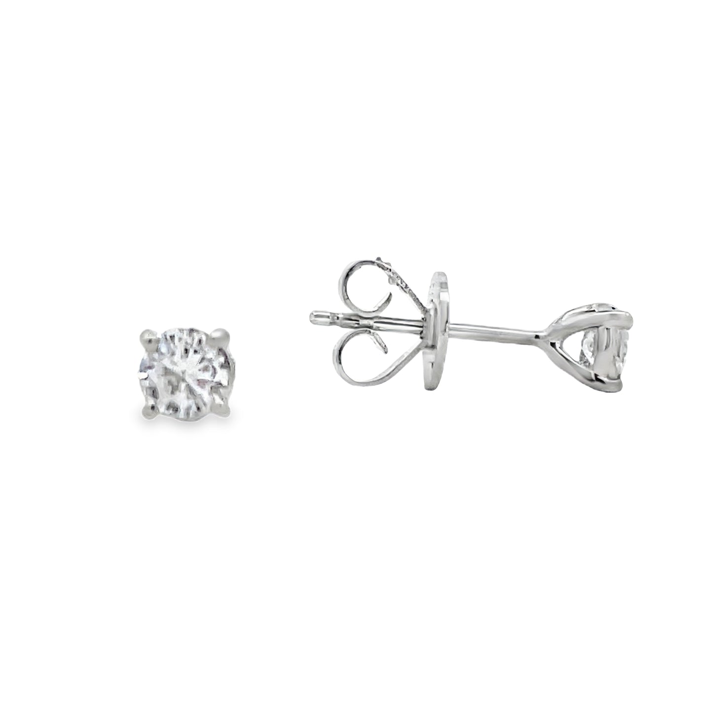 Front and side view of Diamond Studs 0.50 cts White Gold