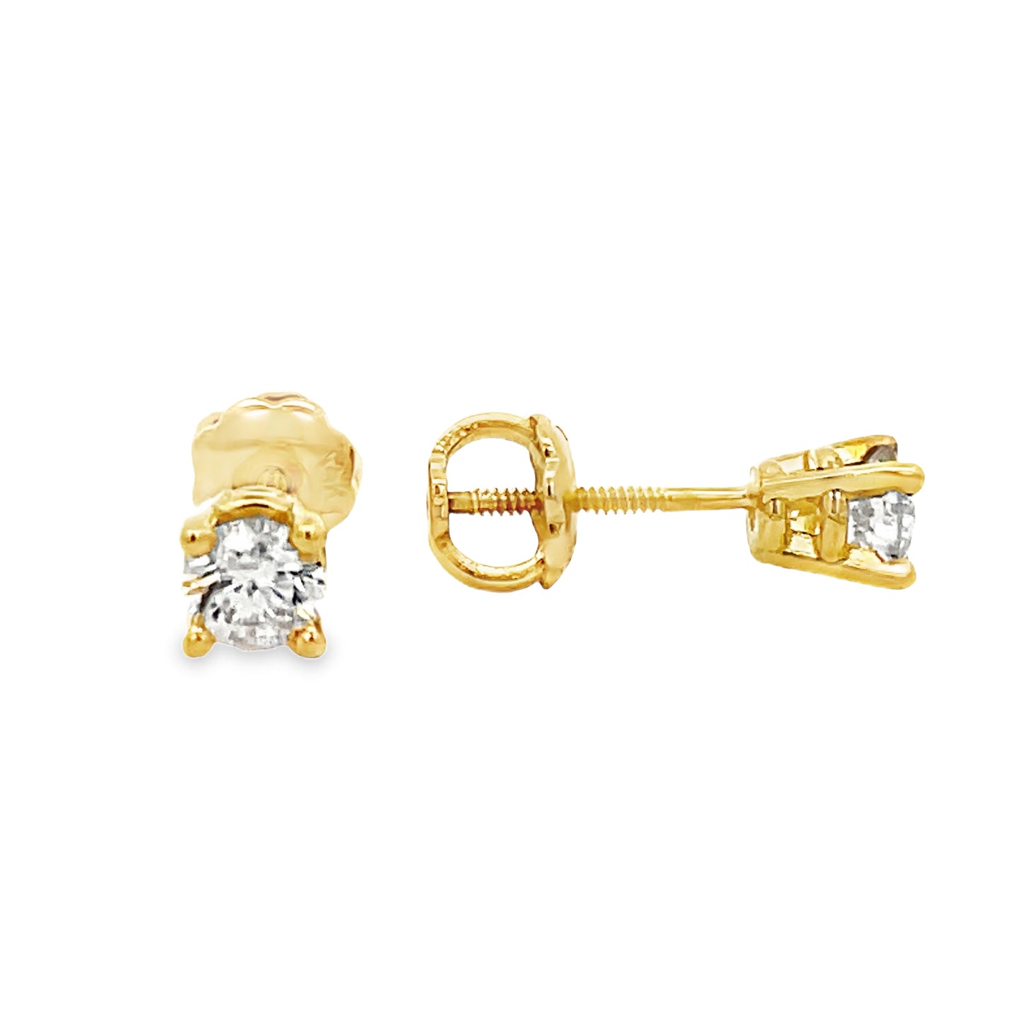 Front and side view of 14k Yellow Gold Diamond Studs 0.35 cts Yellow Gold 