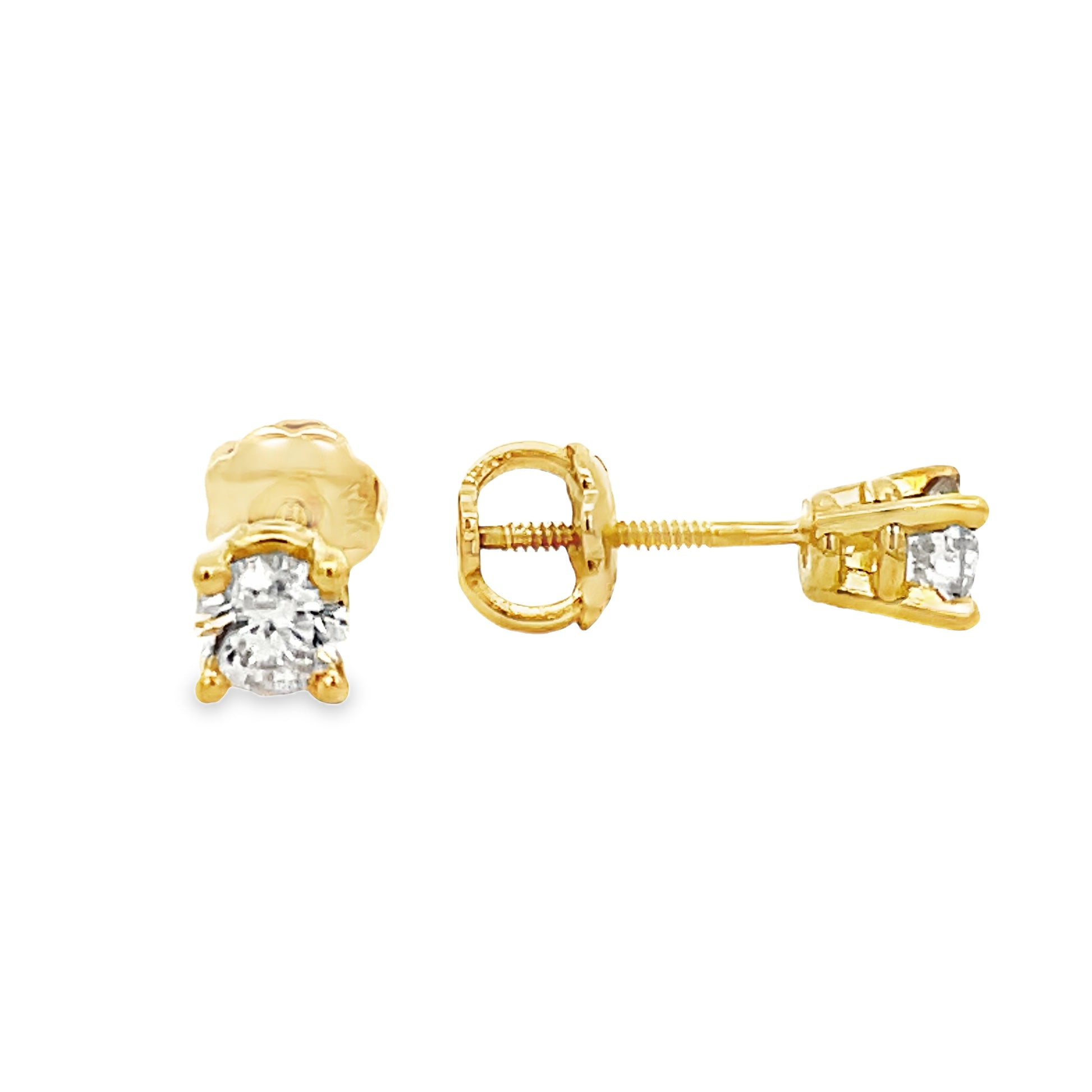 Front and side view of 14k Yellow Gold Diamond Studs 0.35 cts Yellow Gold 