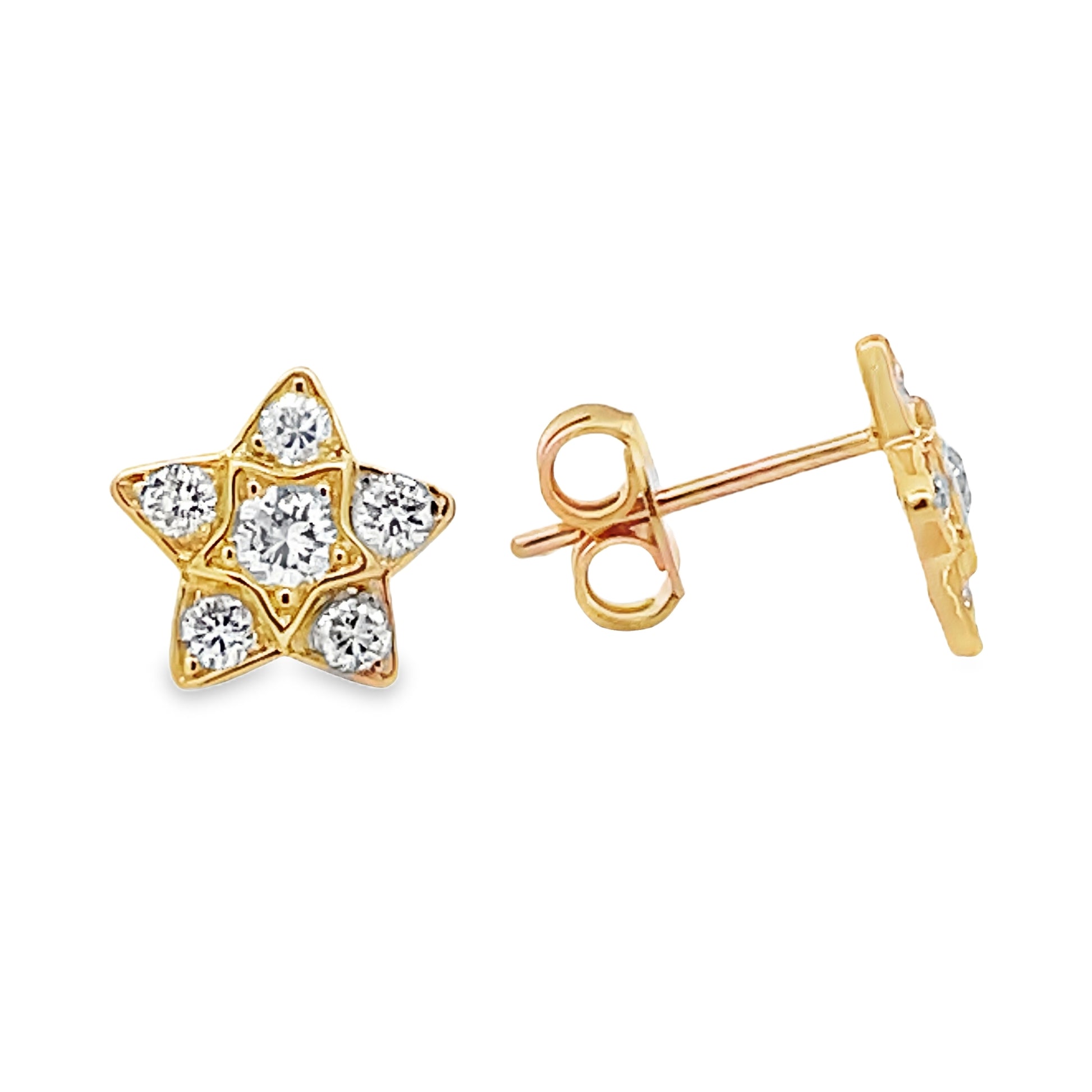 Front and side of 14k Yellow Gold Diamond Star Earrings 