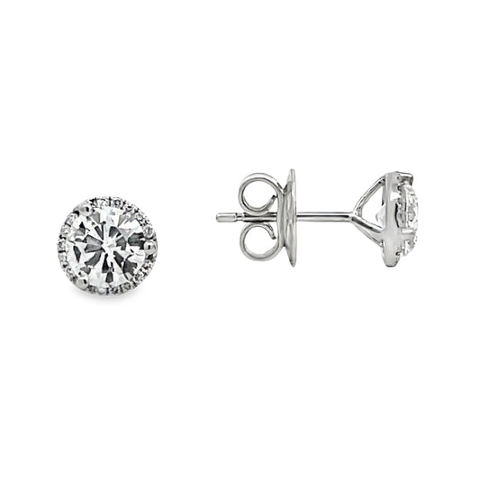 Front and side view of 18k White Gold Diamond Studs with Diamond Jackets 1.75 cts 