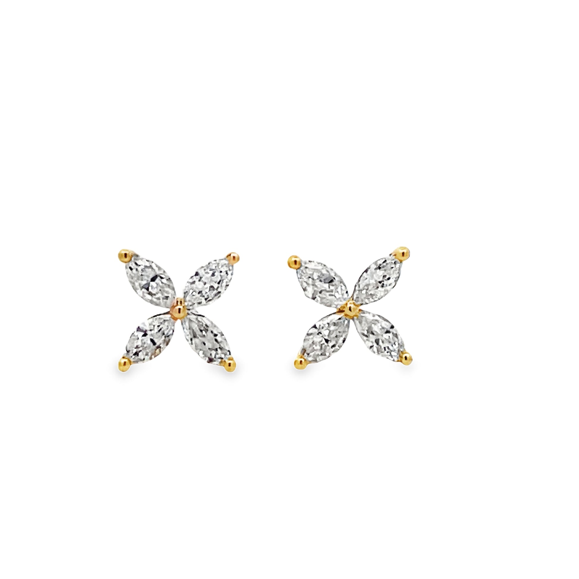 Front view of 18k Yellow Gold Four Marquise Diamond Stud Earrings 0.30 cts