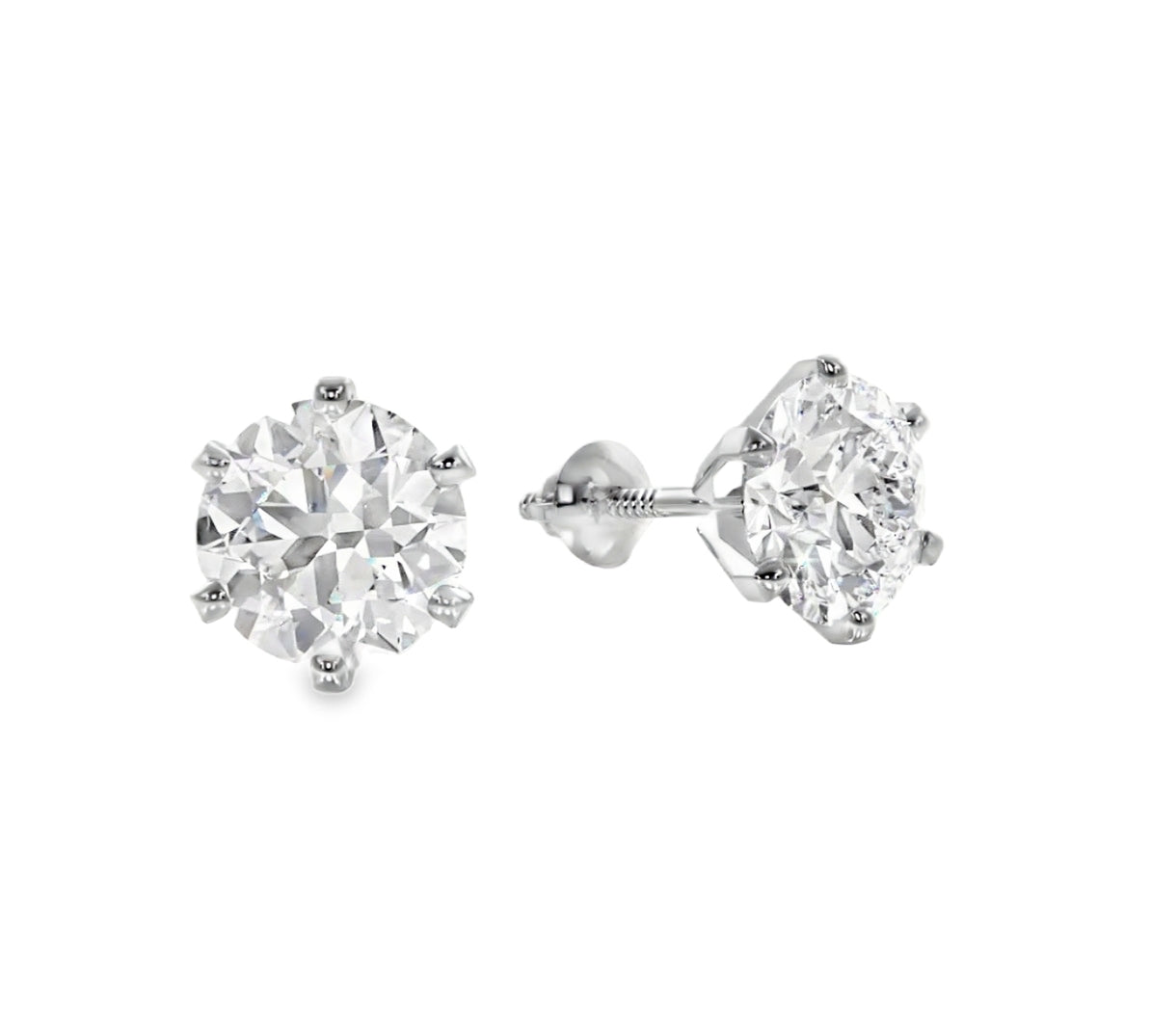 Front and side view of 14k White Gold Diamond Studs Screw Back 1.50 cts