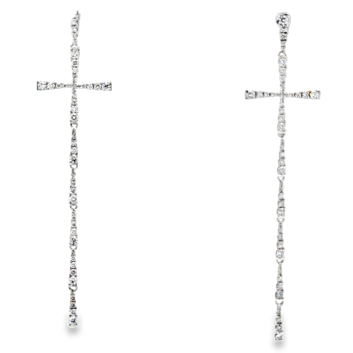 Front view of 14k Diamond Cross Dangle Earrings in White Gold