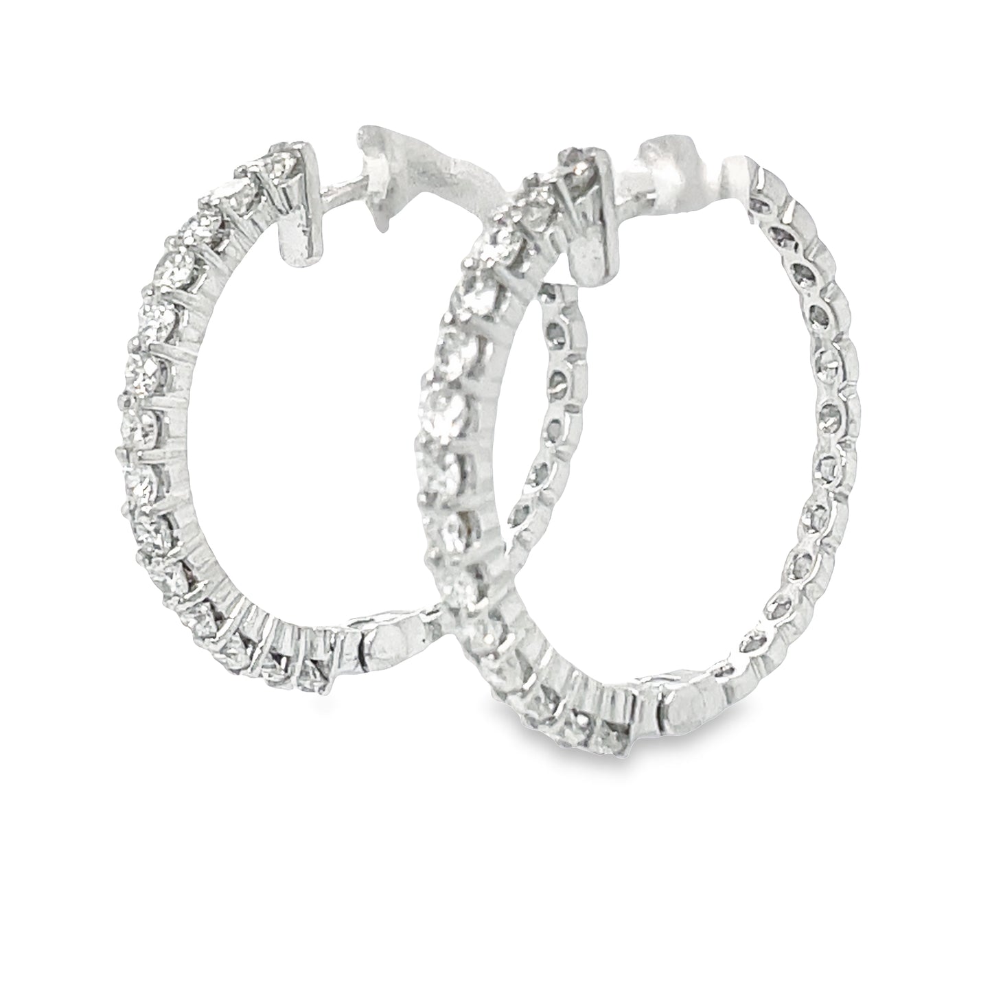 Medium Diamond White Gold Hoop Earrings 1.16 cts Side view 