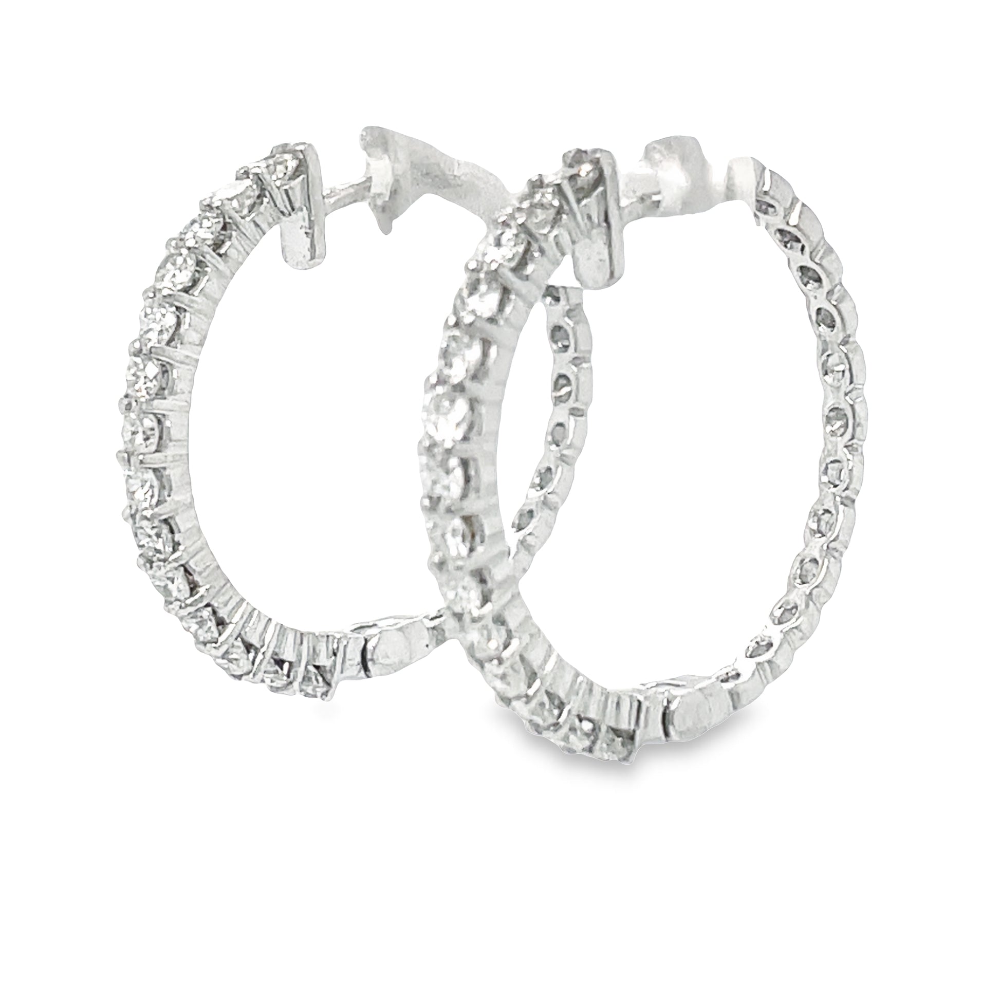 Medium Diamond White Gold Hoop Earrings 1.16 cts Side view 