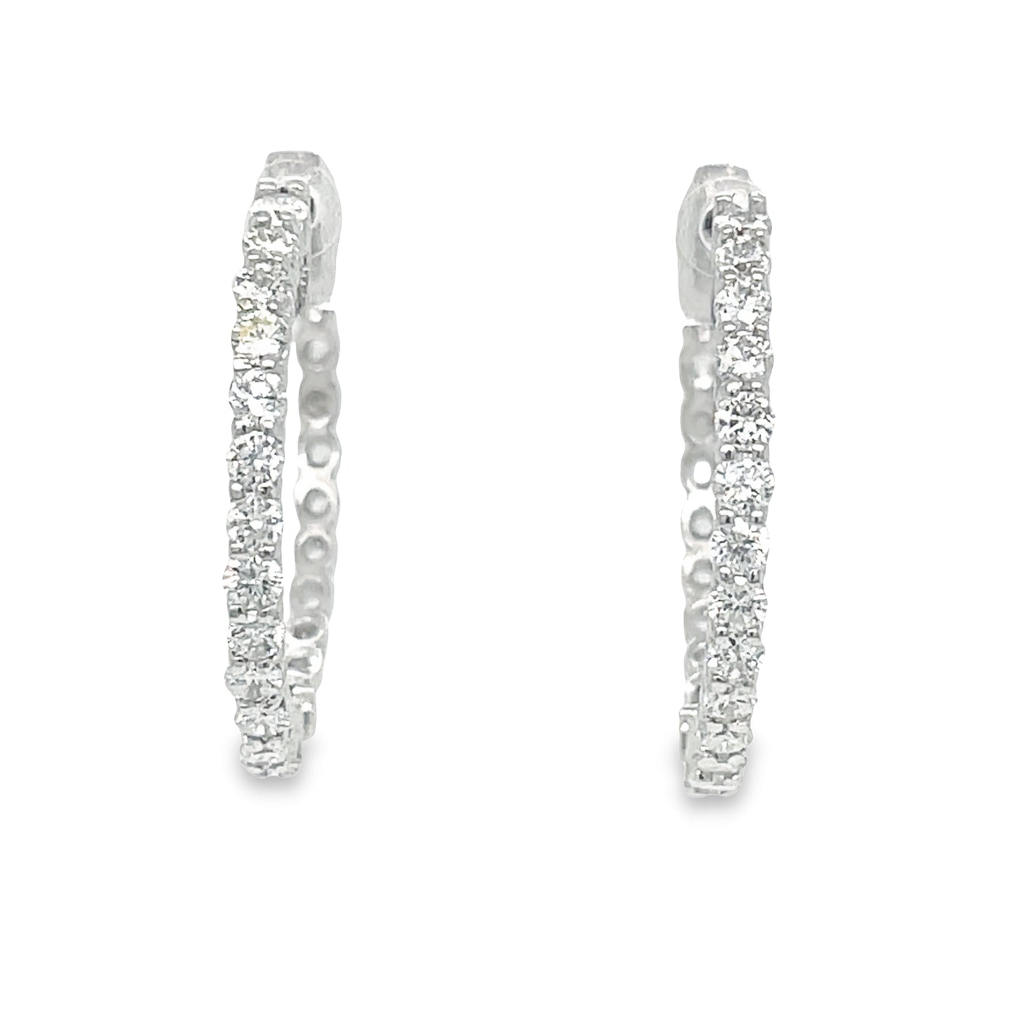 Medium Diamond White Gold Hoop Earrings 1.16 cts Front view