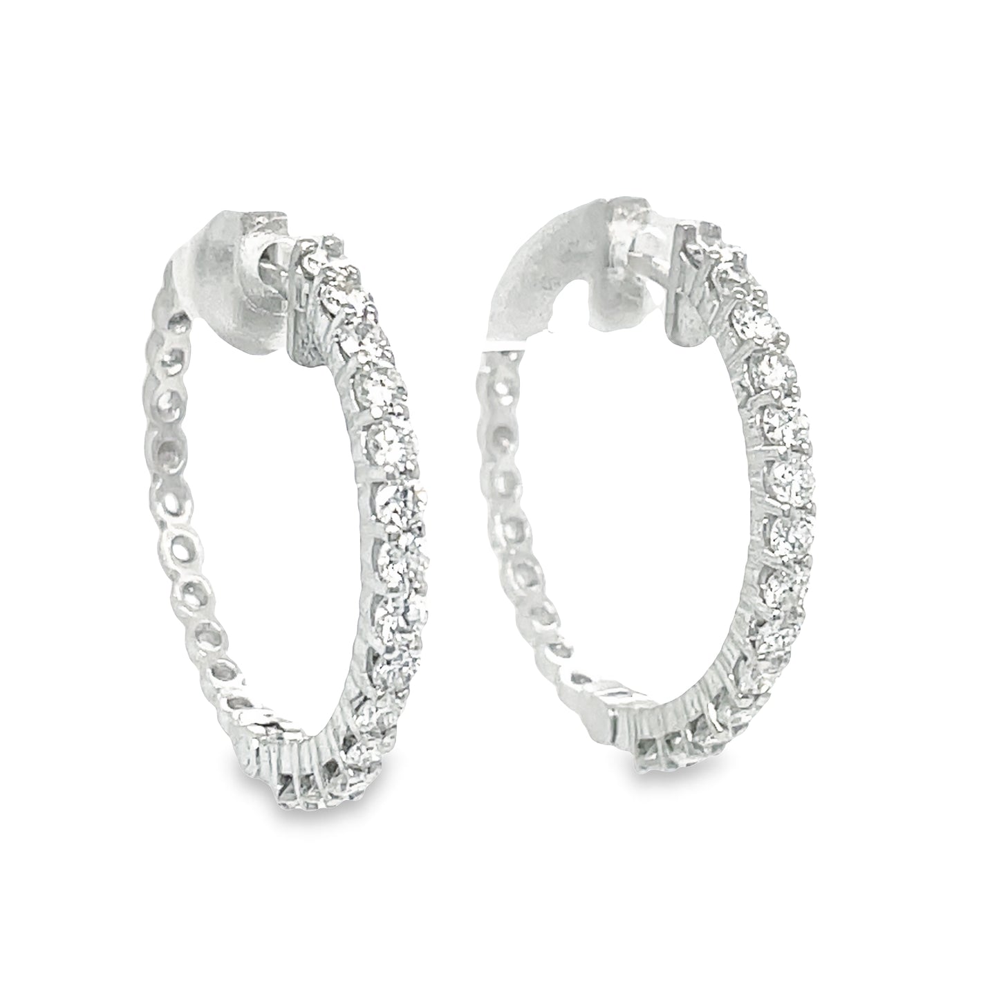 Medium Diamond White Gold Hoop Earrings 1.16 cts Side view 