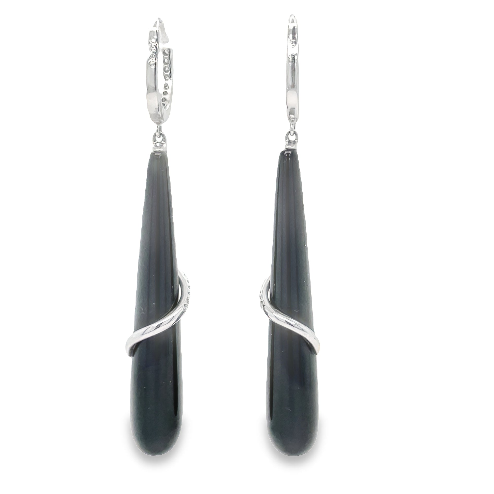 Back view of 18k White Gold Onyx Diamond Long Earrings