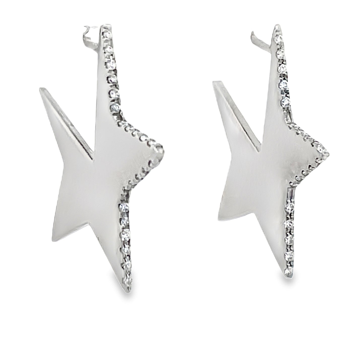 Side view of 14k White Gold Diamond Large Star Diamond Earrings 