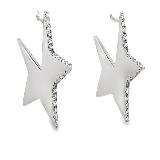 Side view of 14k White Gold Diamond Large Star Diamond Earrings 