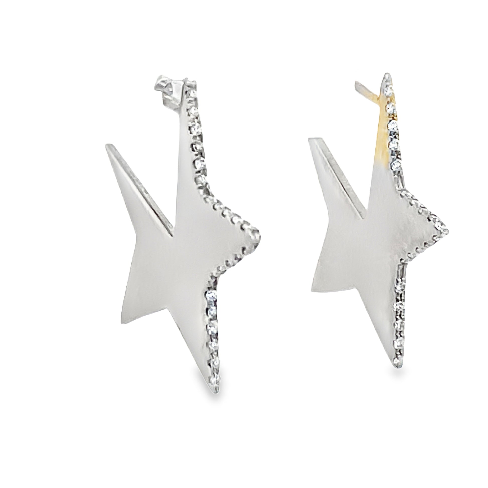 Side view of 14k White Gold Diamond Large Star Diamond Earrings 