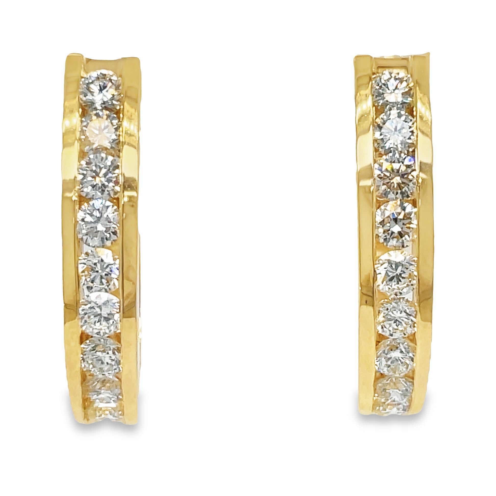 Oval Yellow Gold Bezel Diamond Hoop Earrings 1.50 cts Front view 