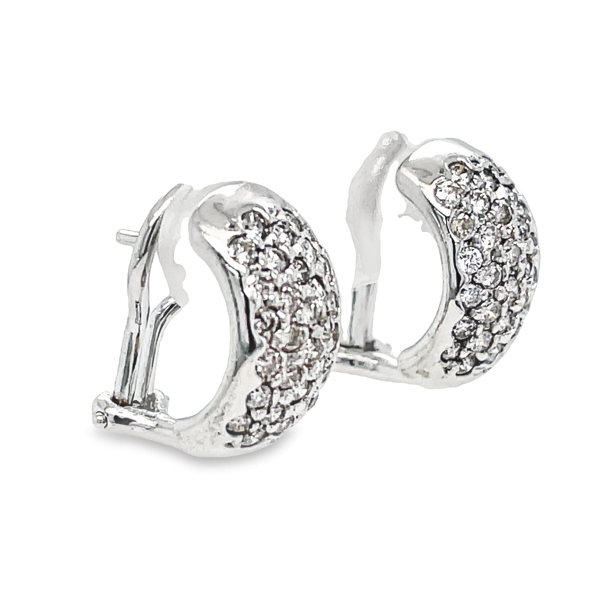 Pave Set Diamond Hoop Earrings Side view 