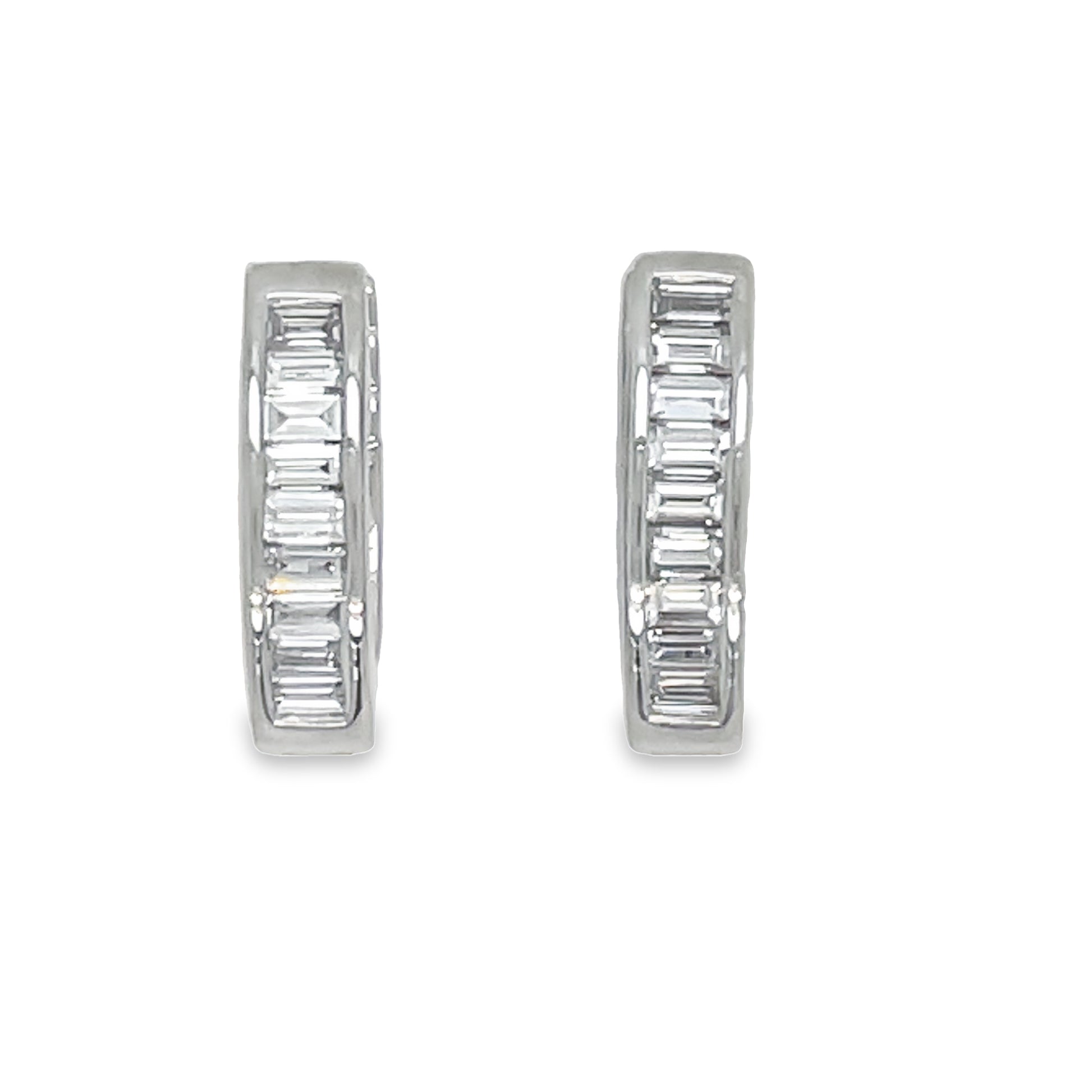 Diamond Baguette Huggie Earrings Oval Shape 0.70 cts Front view 