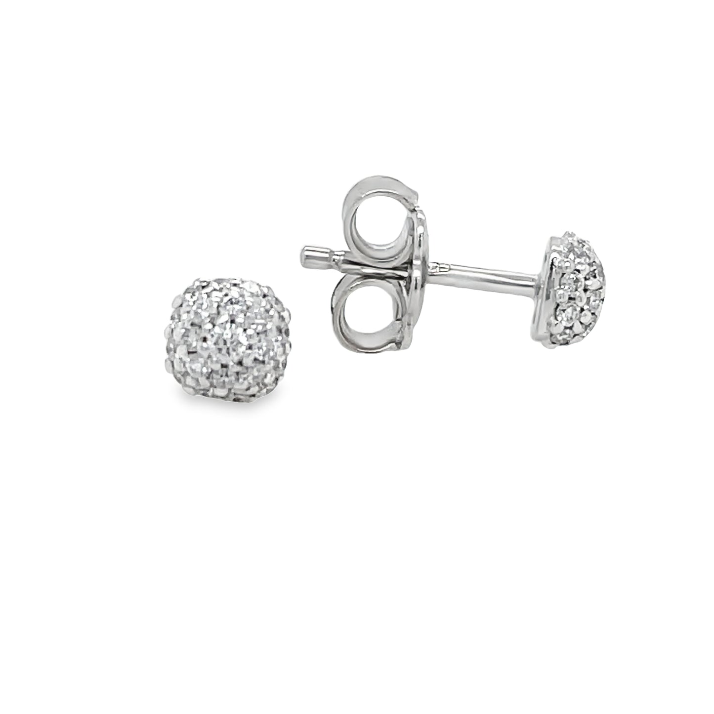 18k White Gold Diamond Stud Round Earrings 0.23 cts Front and Side View