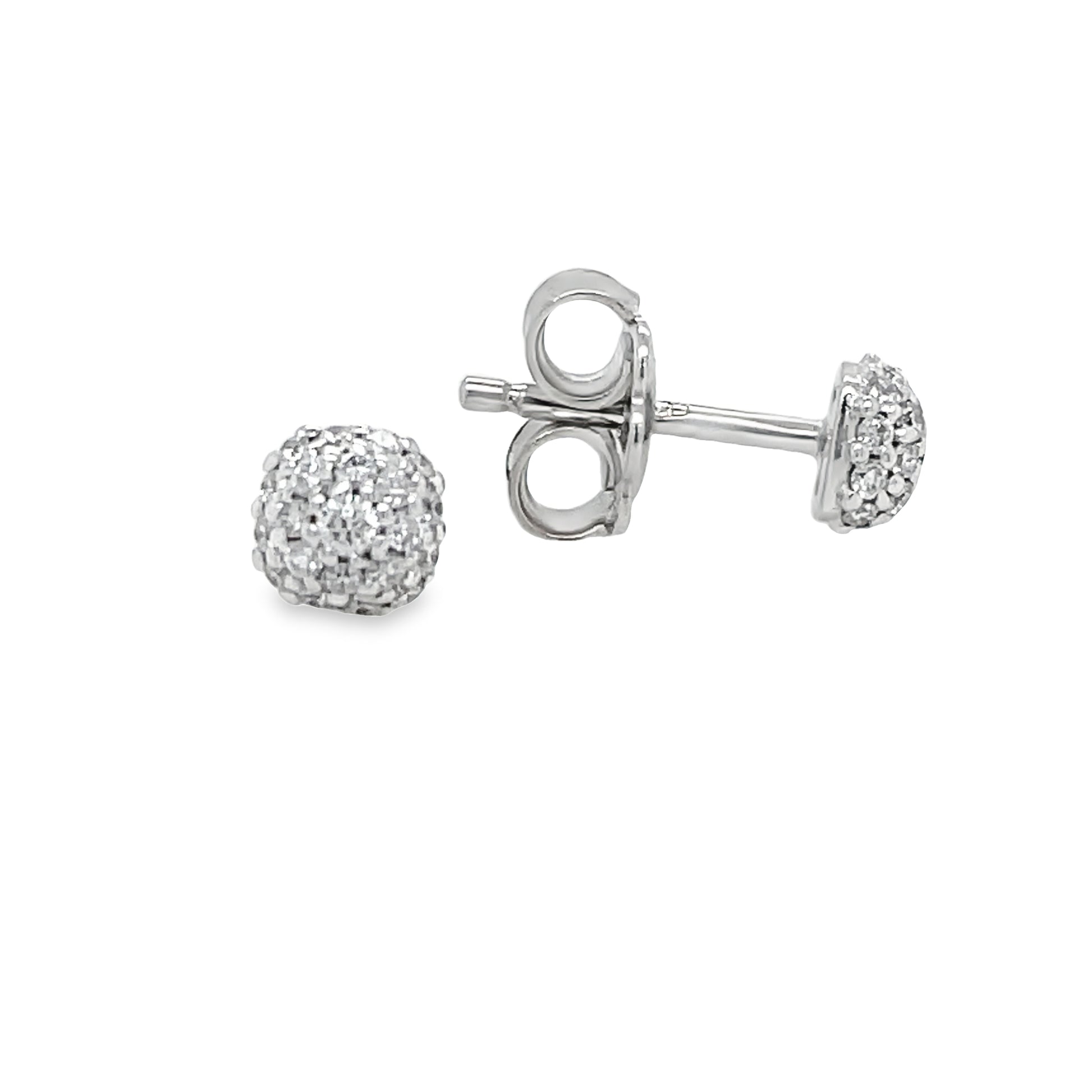 18k White Gold Diamond Stud Round Earrings 0.23 cts Front and Side View