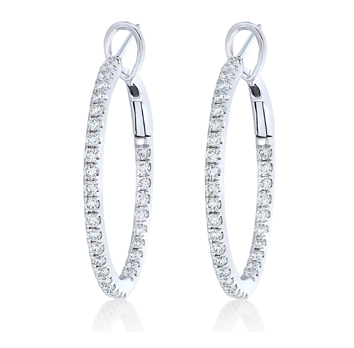 Large Diamond Inside-Out White Hoop Earrings 4.40 cts Side view 