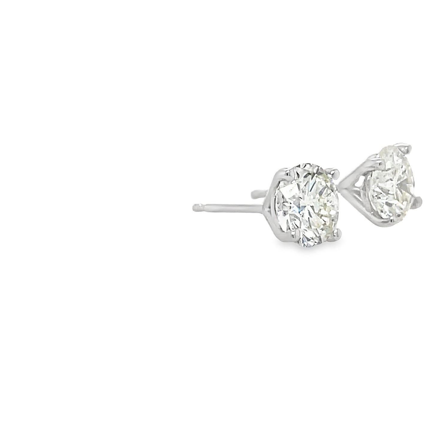 Diamond Stud Earrings 2.02 cts White Gold CGL Certificate Side view 