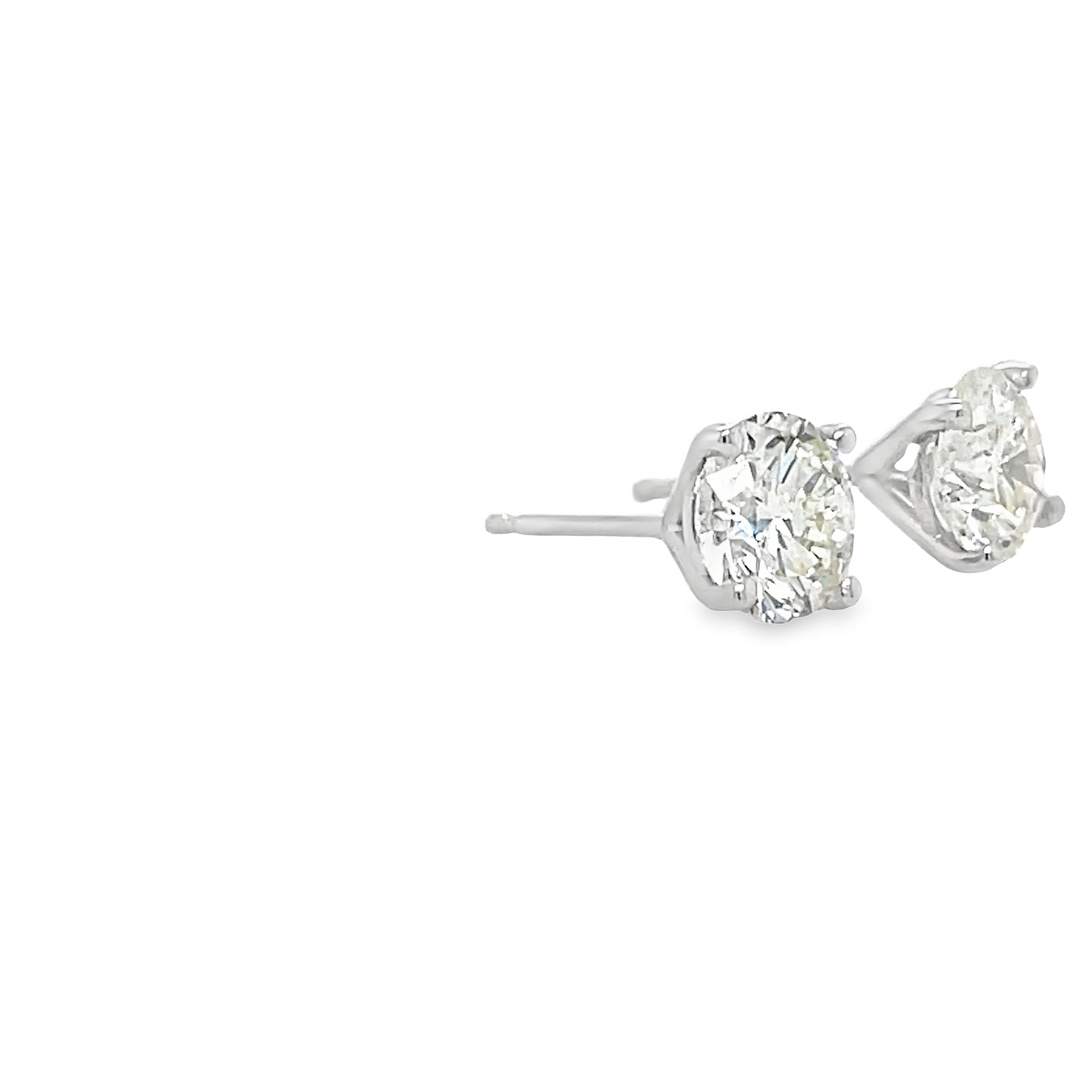 Diamond Stud Earrings 2.02 cts White Gold CGL Certificate Side view 