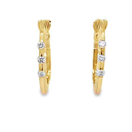 18k Diamond Oval Shape Hoop Earrings Front view