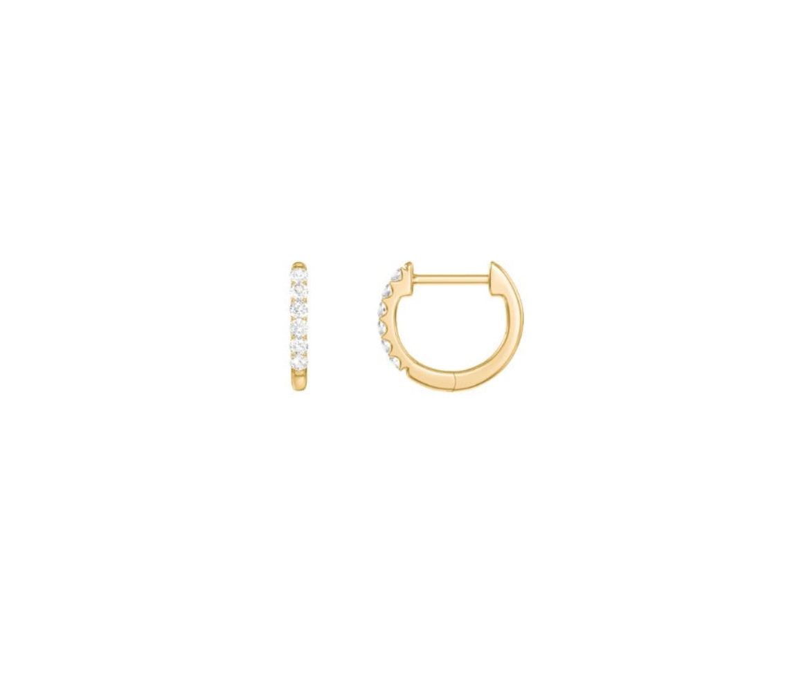 Front view of 14K Mini Yellow Gold Diamond Huggie Earrings 0.15 cts