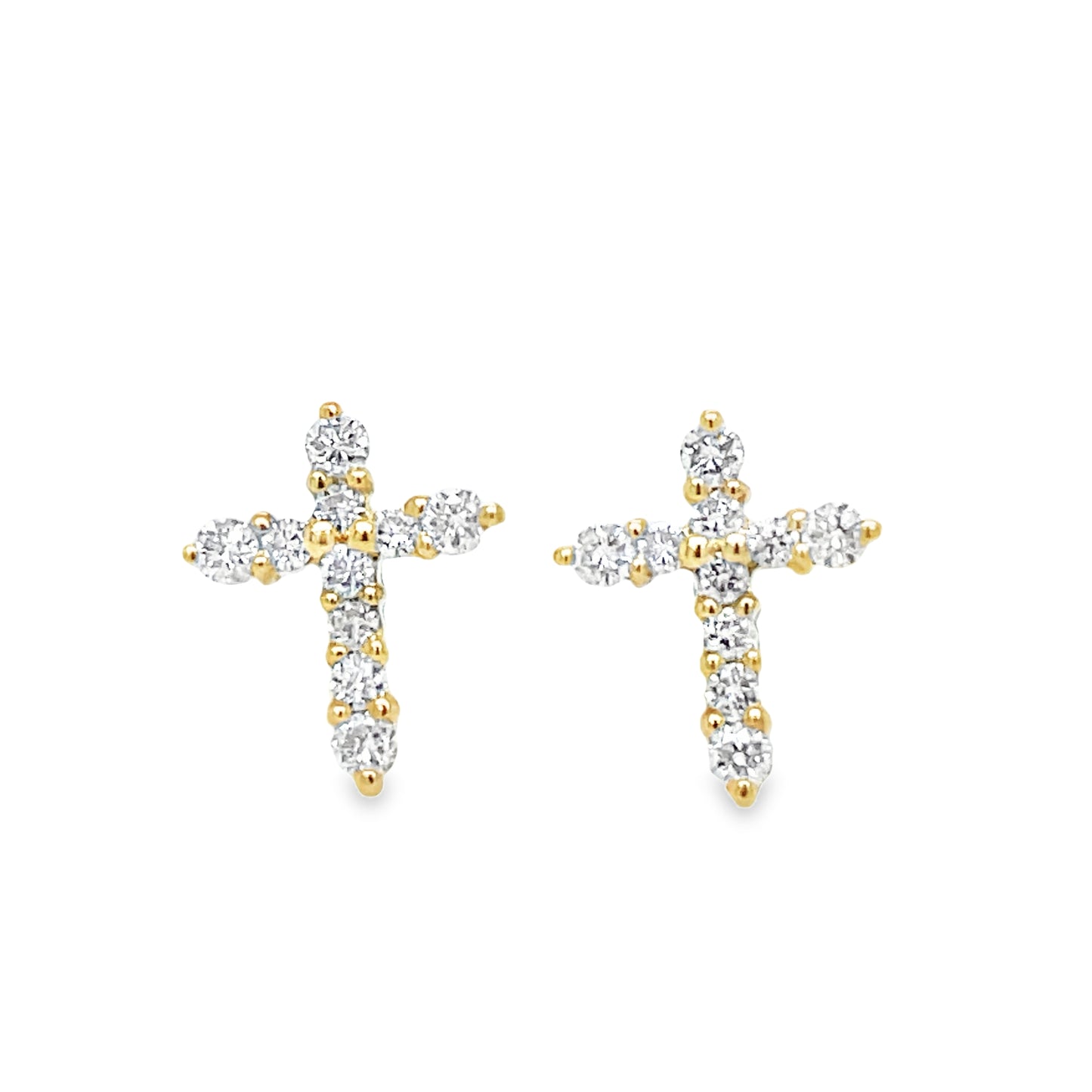 Diamond Yellow Gold Cross Earrings 0.20 cts Top view 