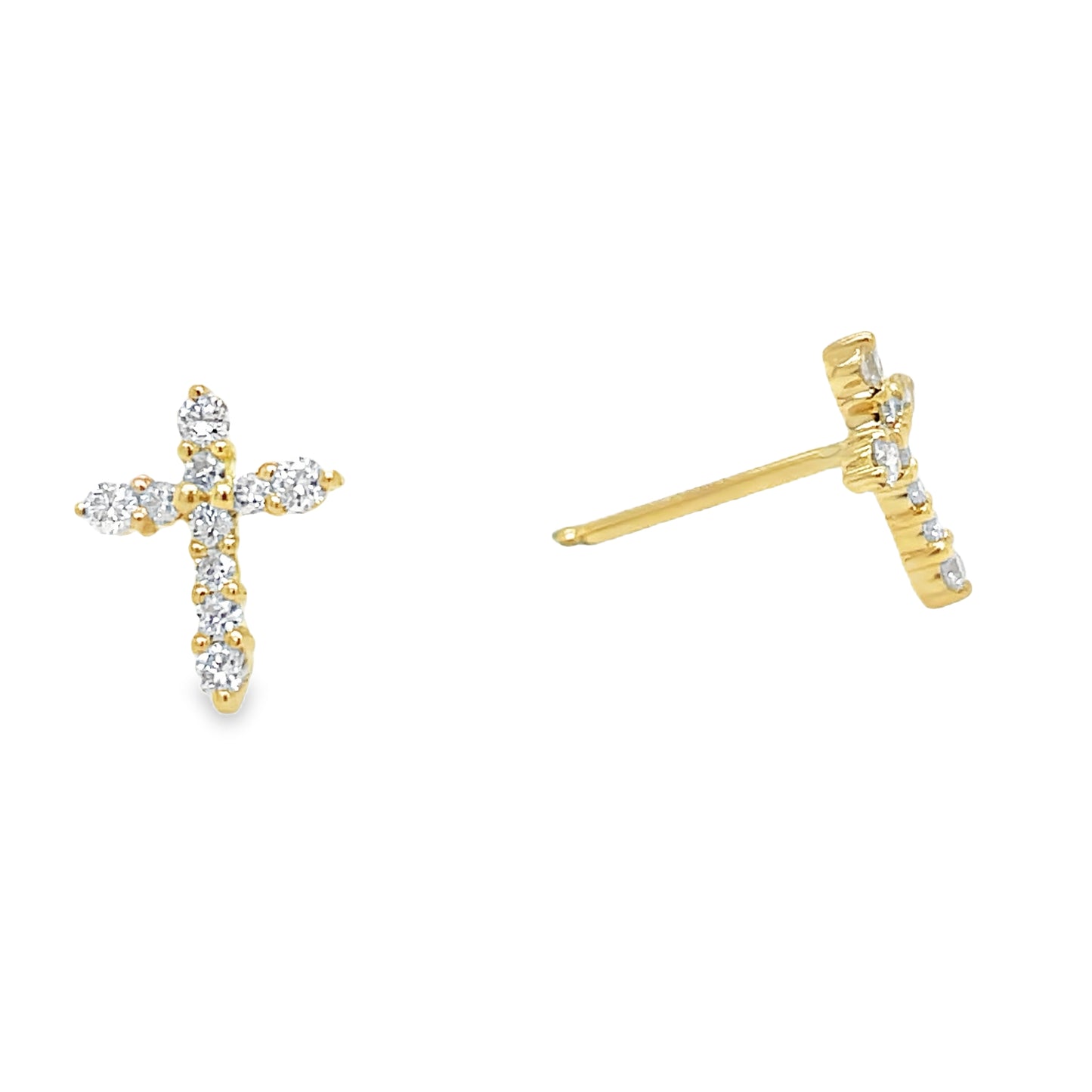 Diamond Yellow Gold Cross Earrings 0.20 cts Front and Side View