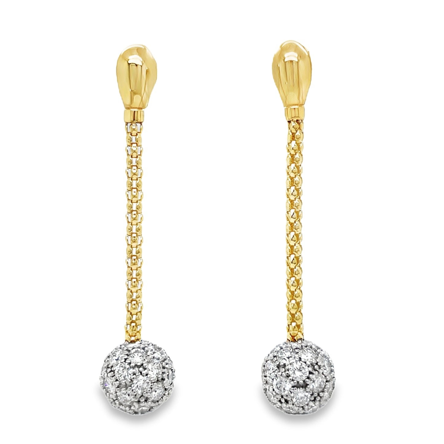 18k Yellow Gold Diamond Long Earrings Stella Milano Front view 
