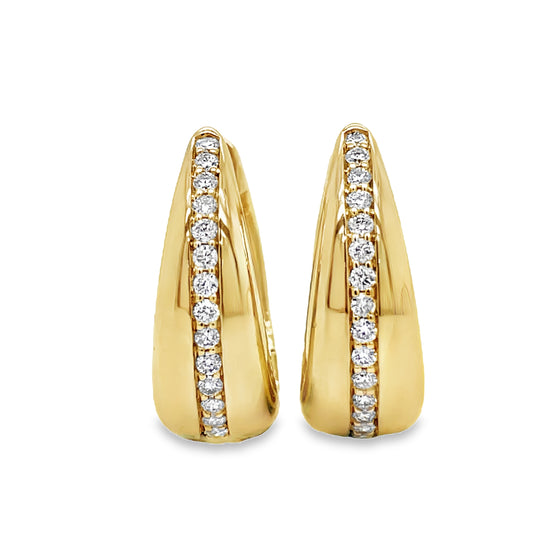 14k Yellow Gold Puff Diamond Huggie Earrings Front view 