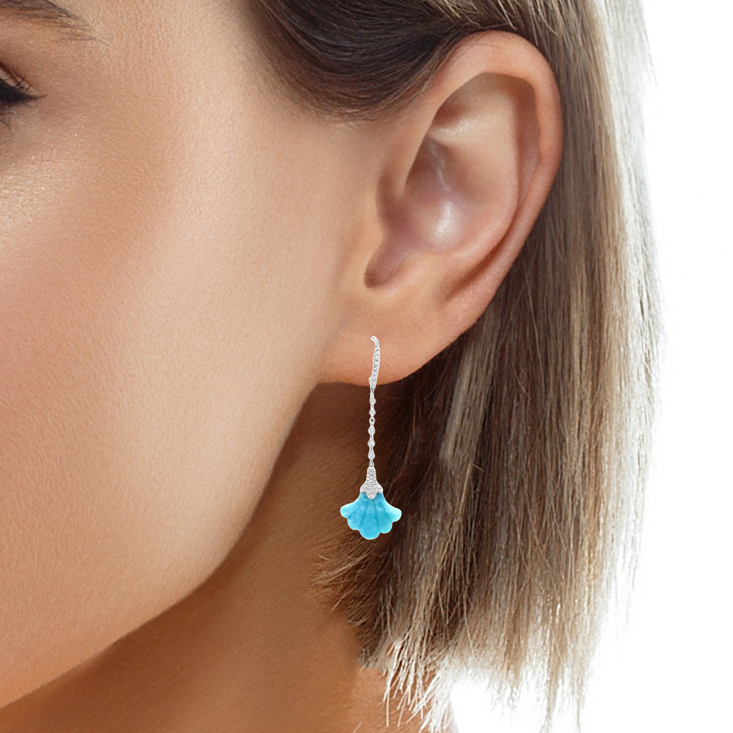 Larimar and Diamond Long Earrings Try on View