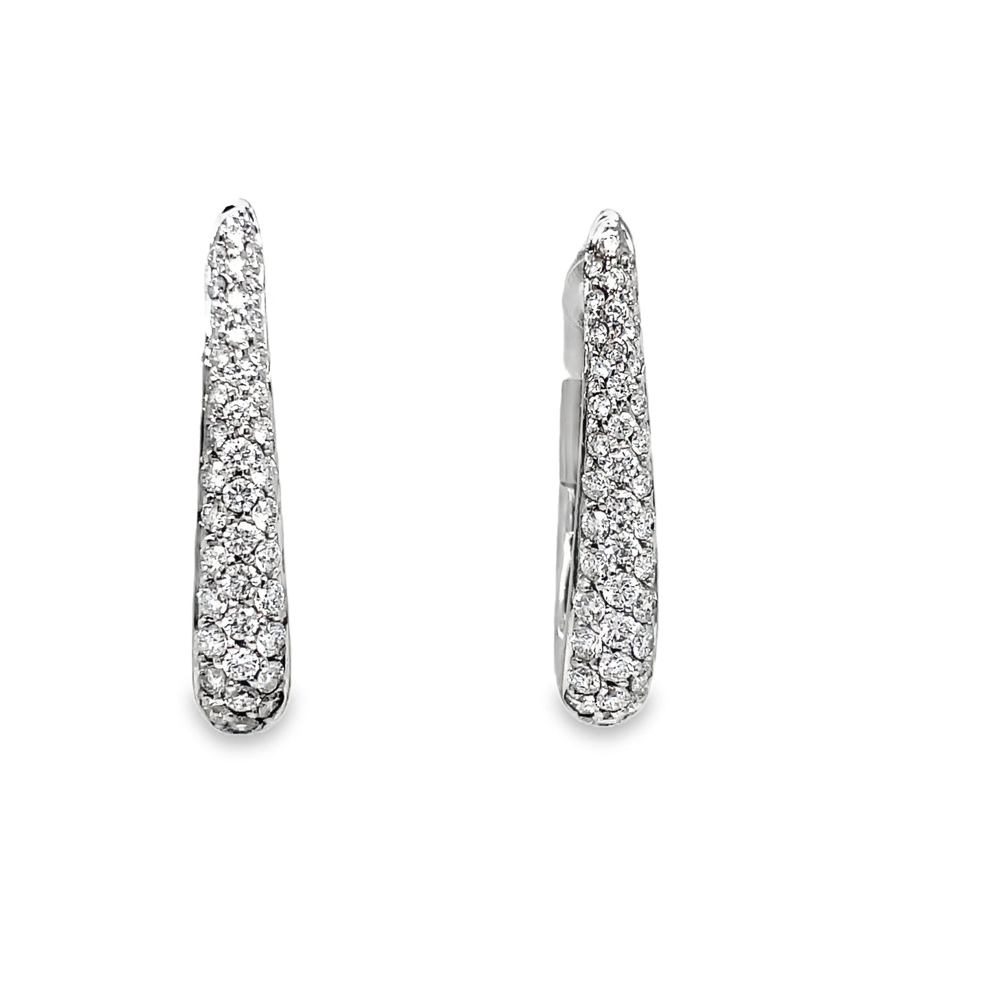 Italian Made Oval Shape Diamond Pave Hoop Earrings Front view