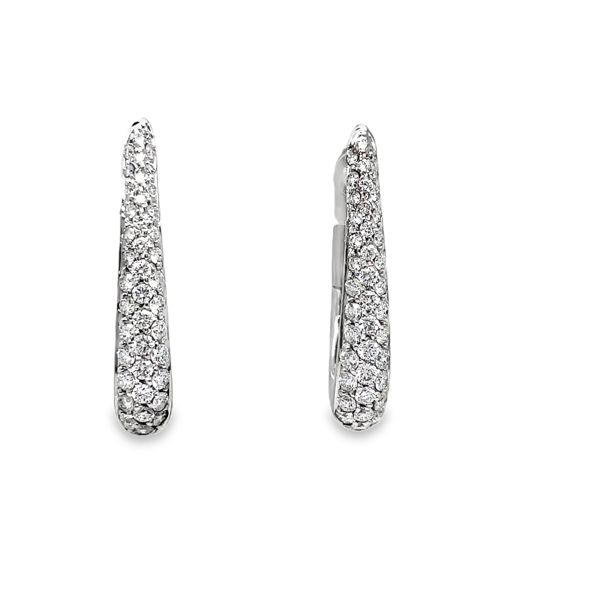 Italian Made Oval Shape Diamond Pave Hoop Earrings Front view